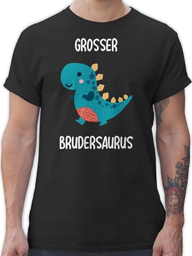 T-Shirt Herren - Bruder - Großer Brudersaurus - L - Schwarz - Big Brother Tshirt Dino grosser brüder Shirt 2024 Baby bro Geschenk groser großen Grosse Saurus für gro er 2025 große ich von Shirtracer