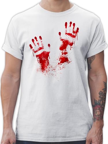 T-Shirt Herren - Halloween - Blutige Handabdrücke Gruselig Blut Handabdruck - 3XL - Weiß - heeloween Shirt männer Tshirt Horror t Shirts Oberteil Halloweenparty Shirt. hallowenn Halloween. von Shirtracer