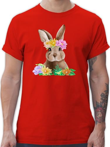 T-Shirt Herren - Hase mit Blumenkranz I Osterhase I Oster Hase - XXL - Rot - Hasen-Tshirt für Mann osterhasen Bunny Tshirt Ostern Hasen Blumen Shirt hasenmotiv Ostern￼ Shirts männer häschen von Shirtracer