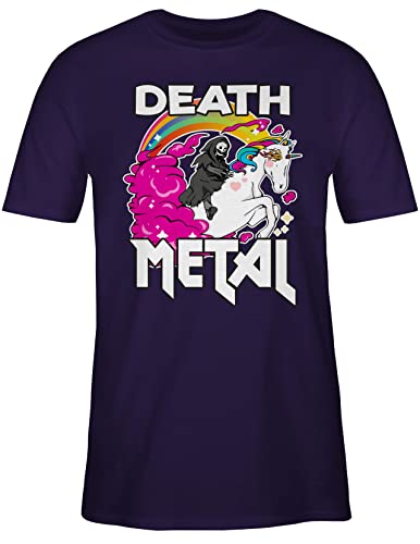 T-Shirt Herren - Heavy Musik Hard Rock - Death Metal Sensenmann auf einem Einhorn - S - Lila - t Shirt Konzert Outfit Festival Unicorn Tshirt männer Fans Tshirts Sachen für Shirts Funshirts tishrt von Shirtracer