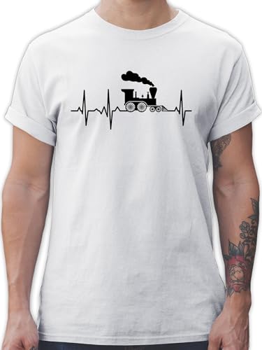 T-Shirt Herren - Hobby Outfit - Dampflok Herzschlag I Dampflokomotive Geschenk Eisenbahner Eisenbahnliebhaber - L - Weiß - Zug Tshirt Eisenbahn Shirt eisenbahnfan Tshirts für männer Shirts t von Shirtracer