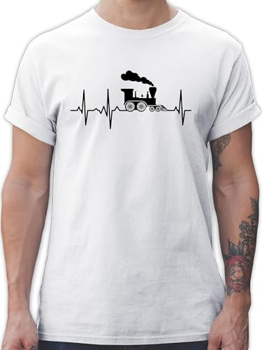 T-Shirt Herren - Hobby Outfit - Dampflok Herzschlag I Dampflokomotive Geschenk Eisenbahner Eisenbahnliebhaber - XXL - Grau meliert - Zug Tshirt Eisenbahn Shirt eisenbahnfan Tshirts für männer von Shirtracer