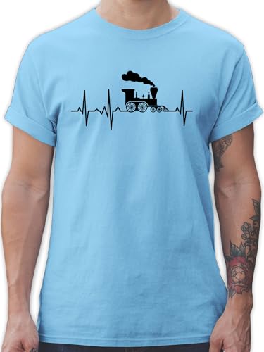 T-Shirt Herren - Hobby Outfit - Dampflok Herzschlag I Dampflokomotive Geschenk Eisenbahner Eisenbahnliebhaber - XXL - Hellblau - Zug Tshirt Eisenbahn Shirt eisenbahnfan Tshirts für männer Shirts t von Shirtracer