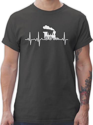 T-Shirt Herren - Hobby Outfit - Dampflok Herzschlag weiß - L - Dunkelgrau - Zug Shirt züge tishrt Eisenbahn Tshirt eisenbahnen t-Shirts Eisenbahner für männer mit Man Motiv Rundhals t Mann von Shirtracer