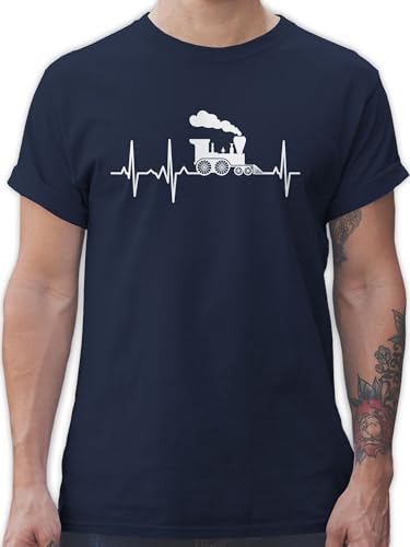 T-Shirt Herren - Hobby Outfit - Dampflok Herzschlag weiß - XL - Navy Blau - züge t-Shirts eisenbahnen tishrt Man Zug Shirt Mann Eisenbahn Tshirt Eisenbahner t Rundhals männer von Shirtracer