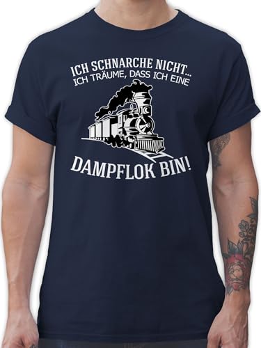 T-Shirt Herren - Hobby Outfit - Ich schnarche Nicht Ich träume DASS ich eine Dampflok Bin - Geschenk Lokführer Eisenbahn Bahn - L - Navy Blau - Zug Shirt schnarch Tshirt dampfloks Funshirts von Shirtracer