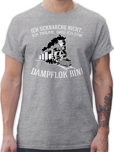 T-Shirt Herren - Hobby Outfit - Ich schnarche Nicht Ich träume DASS ich eine Dampflok Bin - Geschenk Lokführer Eisenbahn Bahn - S - Grau meliert - Zug Shirt schnarch Tshirt dampfloks Funshirts von Shirtracer