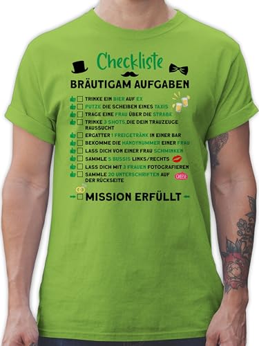 T-Shirt Herren - Junggesellenabschied Männer - Checkliste Bräutigam Aufgaben JGA - XXL - Hellgrün - polter Shirt Mann Tshirt leiberl poltern jungesselnabschied Shirts Outfit Hen Party von Shirtracer