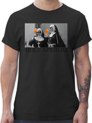 T-Shirt Herren - Karneval & Fasching - Holy Aperol I Holy Aperoli I Holy Spritz Mädelsabend I Ladies Night - S - Schwarz - faschingsshirt Faschings nonnen Shirt Faschings-t-Shirt Karnevals von Shirtracer
