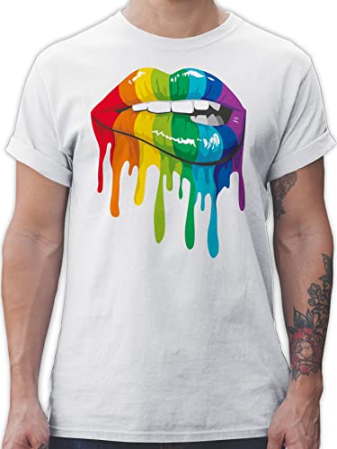 T-Shirt Herren - Kleidung Pride Flag - Lippen LGBT & LGBTQ - S - Weiß - Gay Regenbogen lippe Tshirt CSD Shirt Lesbian lqbtq lgbtqia von Shirtracer