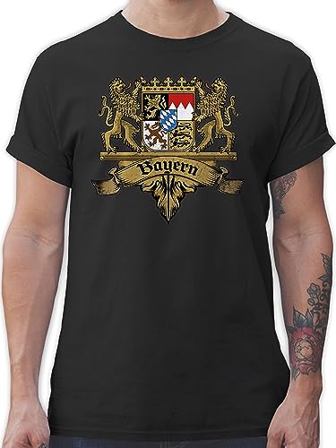 T-Shirt Herren - Kompatibel mit Oktoberfest - Bayern Wappen Bayernland Freistaat Bayern - L - Schwarz - Bayerisches Shirt Bavarian Tshirt Trachten Oberteil Bavaria t Trachten-t-Shirt bayrisches von Shirtracer