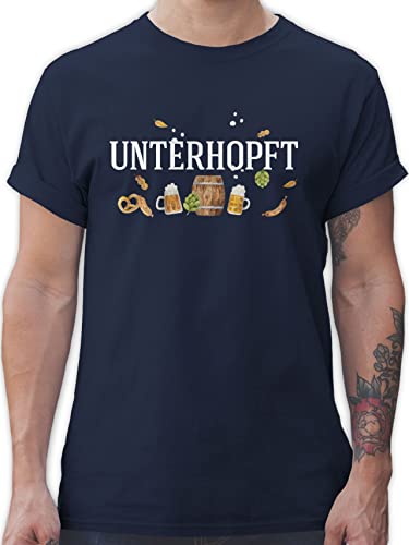 T-Shirt Herren - Kompatibel mit Oktoberfest - Chronisch total Unterhopft - Männertagsgeschenk Bier Brauer Mälzer Geschenk - 4XL - Navy Blau - Tracht Oberteil Bayern herrenshirth von Shirtracer