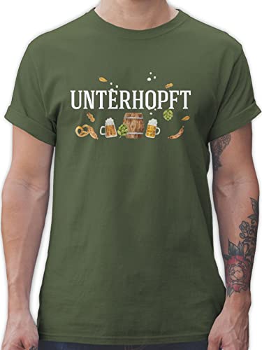 T-Shirt Herren - Kompatibel mit Oktoberfest - Chronisch total Unterhopft - Männertagsgeschenk Bier Brauer Mälzer Geschenk - L - Army Grün - boarische t-Shirt, Cooles Bayerisches Shirt von Shirtracer