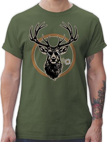 T-Shirt Herren - Kompatibel mit Oktoberfest - Cooler Hirsch Hirschgeweih Jäger - M - Army Grün - Shirt Tracht Trachten Tshirt Bayern sprüche bayrisch bayrische bayrischen sprüchen für von Shirtracer