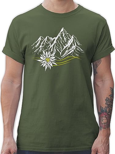 T-Shirt Herren - Kompatibel mit Oktoberfest - Edelweiß Berge Wandern Wanderlust Berg Ruft Alpen - L - Army Grün - trachtenshirt+Herren Shirt bayrische sprüche trachtenshirt Kurzarm von Shirtracer