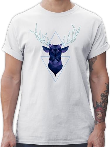 T-Shirt Herren - Kompatibel mit Oktoberfest - Geometrischer Hirsch - blau - XXL - Weiß - t- Shirt Tshirt männer Oktober Kurzarm trachtenshirts trachtenshirt+Herren Trachten Oberteil Trachtenmode von Shirtracer