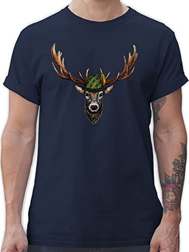 T-Shirt Herren - Kompatibel mit Oktoberfest - Jagdhirsch Hirsch Jäger Jägerin Geschenk - 5XL - Navy Blau - Tshirt männer Oktober t Shirt Trachten Oberteil Tshirts Trachten-Tshirt t-Shirts von Shirtracer