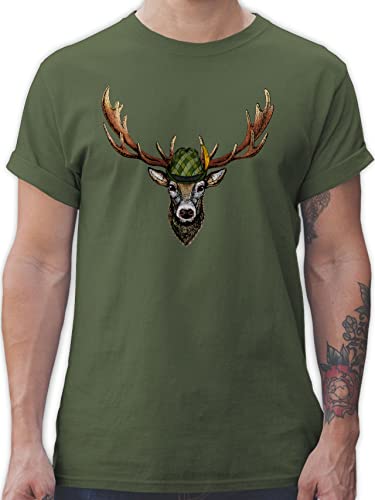 T-Shirt Herren - Kompatibel mit Oktoberfest - Jagdhirsch Hirsch Jäger Jägerin Geschenk - L - Army Grün - Trachten t Shirt trachtenoberteil bayrischer Abend t-Shirts Tshirt Trachten- Tshirts von Shirtracer