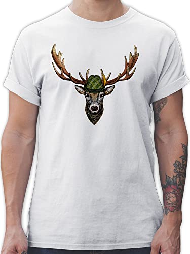 T-Shirt Herren - Kompatibel mit Oktoberfest - Jagdhirsch Hirsch Jäger Jägerin Geschenk - S - Weiß - Shirt Trachten t-Shirts Bayerisches Oberteil Volksfest Tshirts männer t trachtenshirts von Shirtracer