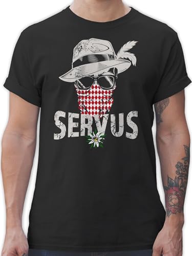 T-Shirt Herren - Kompatibel mit Oktoberfest - Lausbua Totenkopf Bayrisch Lausbub Tracht - 4XL - Schwarz - bayrische Trachtenmode t Shirt Octoberfest Tshirt Oktoberfest-t-Shirt bayerischer Tshirts von Shirtracer