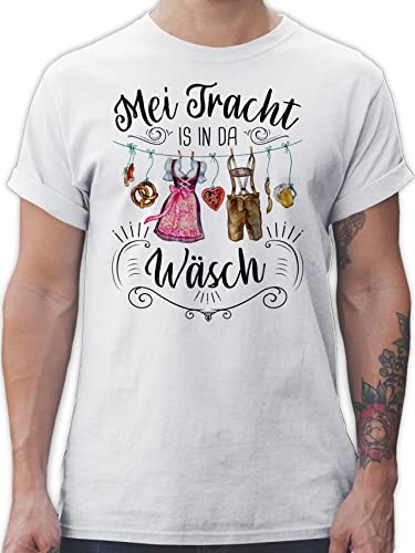 T-Shirt Herren - Kompatibel mit Oktoberfest - MEI Tracht is in da Wäsch - 4XL - Weiß - Shirt männer Tshirt wäsche t trachtenshirt+Herren Shirts Trachten t-Shirts bayrisches Outfit trachtenshirts von Shirtracer