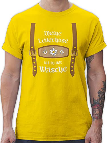 T-Shirt Herren - Kompatibel mit Oktoberfest - Meine Lederhose ist in der Wäsche - 3XL - Gelb - Bayerisches Oberteil Trachten Tracht Tshirt männer Shirt trachtenoberteile bayerischer Lederhosen von Shirtracer