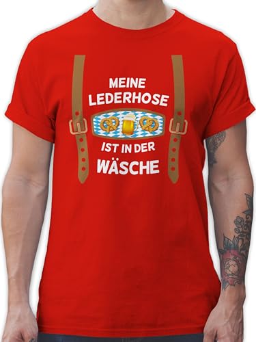 T-Shirt Herren - Kompatibel mit Oktoberfest - Meine Lederhose ist in der Wäsche - 4XL - Rot - Trachten Tshirt Mann bayrische Trachtenmode t Shirt Octoberfest bayrisch Funshirts trachtenshirt von Shirtracer