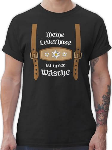 T-Shirt Herren - Kompatibel mit Oktoberfest - Meine Lederhose ist in der Wäsche I - 4XL - Schwarz - trachtenshirt männer bayrische Trachtenmode t Shirt Octoberfest wäsch Shirts Tracht Oberteil von Shirtracer