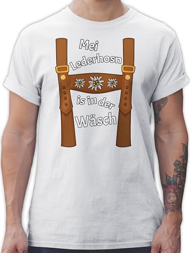 T-Shirt Herren - Kompatibel mit Oktoberfest - Meine Lederhose ist in der Wäsche - MEI Lederhosn is in da Wäsch - 3XL - Weiß - Tshirt witzig bayrische Trachtenmode t Shirt Octoberfest Lederhosen von Shirtracer