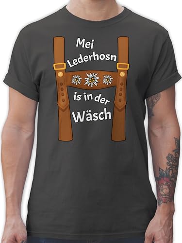 T-Shirt Herren - Kompatibel mit Oktoberfest - Meine Lederhose ist in der Wäsche - MEI Lederhosn is in da Wäsch - L - Dunkelgrau - Tshirt witzig bayrische Trachtenmode t Shirt Octoberfest von Shirtracer