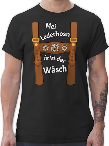 T-Shirt Herren - Kompatibel mit Oktoberfest - Meine Lederhose ist in der Wäsche - MEI Lederhosn is in da Wäsch - L - Schwarz - Tshirt witzig bayrische Trachtenmode t Shirt Octoberfest Lederhosen von Shirtracer