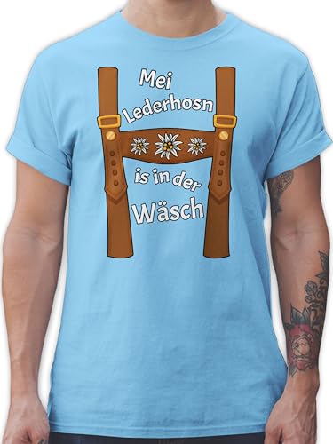 T-Shirt Herren - Kompatibel mit Oktoberfest - Meine Lederhose ist in der Wäsche - MEI Lederhosn is in da Wäsch - XL - Hellblau - Tshirt witzig bayrische Trachtenmode t Shirt Octoberfest Lederhosen von Shirtracer