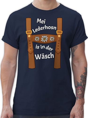 T-Shirt Herren - Kompatibel mit Oktoberfest - Meine Lederhose ist in der Wäsche - MEI Lederhosn is in da Wäsch - XXL - Navy Blau - Tshirt witzig bayrische Trachtenmode t Shirt Octoberfest von Shirtracer