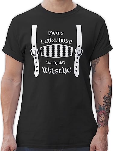 T-Shirt Herren - Kompatibel mit Oktoberfest - Meine Lederhose ist in der Wäsche Rauten - M - Schwarz - bayerische Tshirts für männer Trachten Tshirt October fest t Shirts Bayerisches Shirt von Shirtracer