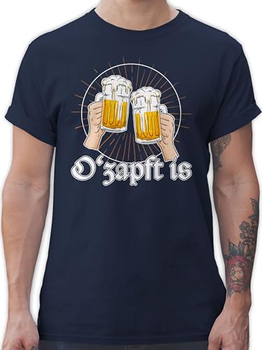 T-Shirt Herren - Kompatibel mit Oktoberfest - O Zapft is Bier O'zapft is Anstich Es ist angezapft - XXL - Navy Blau - Tshirt bayrische Trachtenmode t Shirt Bayerisches männer Oberteil bayrisch von Shirtracer