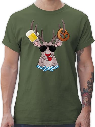 T-Shirt Herren - Kompatibel mit - Oktoberfest Hirsch - 3XL - Army Grün - Tshirt Trachten Oberteil t-Shirts für männer Shirt Tracht Tshirts trachtenshirt+Herren Shirts Oktoberfest-Outfits t Bayern von Shirtracer