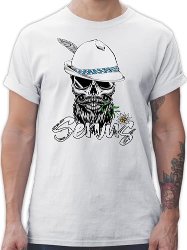 T-Shirt Herren - Kompatibel mit Oktoberfest - Servus Totenkopf Skull Bayrisch - 4XL - Weiß - Bayerisches Shirt Tshirt männer Oktober Bavaria Trachtenmode Tracht trachtentop bayrische sprüche von Shirtracer