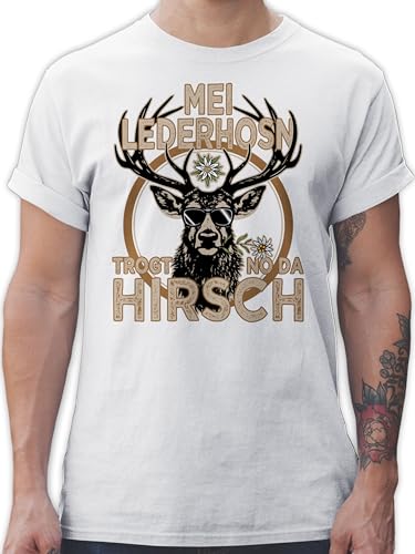 T-Shirt Herren - Kompatibel mit Oktoberfest - Trachten Outfit Lederhose Spruch Trägt der Hirsch - 3XL - Weiß - wiesengänger Tshirt Trachten-t-Shirt Volksfest t Shirt Trachtenmode bayerisch von Shirtracer