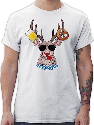 T-Shirt Herren - Kompatibel mit - Oktoberfest Hirsch - S - Weiß - bayrisches Tshirt trachtenshirts Oktoberfest- hirschmotiv Tracht Shirt Trachten t Shirts trachtentshirt Volksfest von Shirtracer