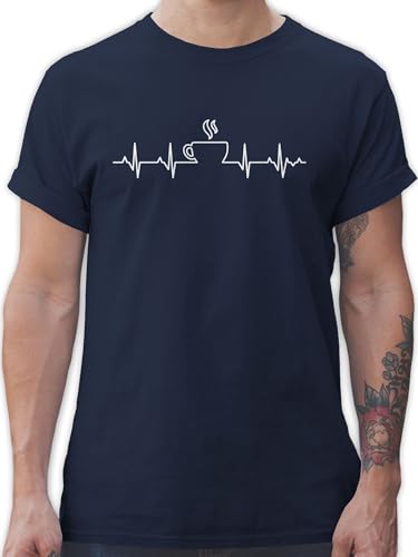 T-Shirt Herren - Küche - Herzschlag Kaffee - L - Navy Blau - Tshirt für koch Coffee Shirt küchen EKG Tshirts Spruch t von Shirtracer