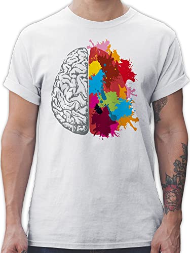 T-Shirt Herren - Kunst - Gehirnhälften grau & bunt - L - Weiß - Art gehirn Shirt hirn Tshirt Shirts von Shirtracer