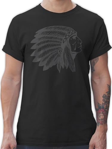 T-Shirt Herren - Kunst - Häuptling Handzeichnung - 3XL - Schwarz - Indian Tshirt Festival-Outfits Festival Indianer Shirt Konzert Festivals Chief männer Tshirts Oberteil konzerte Logo Shirts von Shirtracer