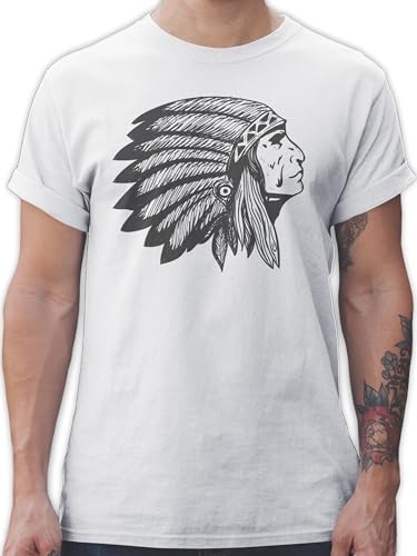 T-Shirt Herren - Kunst - Häuptling Handzeichnung - L - Weiß - Tshirt männer Festival Indian Tshirts Shirt t Shirts t-Shirts Men Mann Konzert Indianer Kopf Mens Festivals Herren, Art Sachen für von Shirtracer