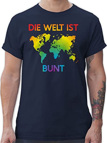 T-Shirt Herren - LGBTQ Kleidung Pride Flag - Die Welt ist bunt – Regenbogen Farben - 3XL - Navy Blau - LGBT Bunte Shirt Lesbian Shirts Gay Tshirt lqbtq CSD lgbtqia von Shirtracer