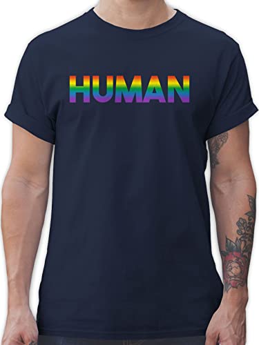 T-Shirt Herren - LGBTQ Kleidung Pride Flag - Human - Regenbogen - Schriftzug - XL - Navy Blau - lgbtqia Flagge Shirts CSD Tshirt lqbtq t Shirt LGBT Gay Lesbian von Shirtracer