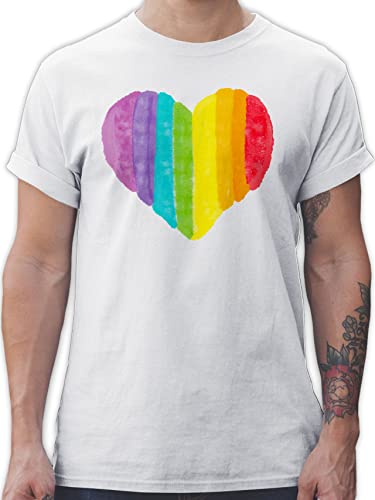 T-Shirt Herren - LGBTQ Kleidung Pride Flag - Regenbogen Herz - L - Weiß - lqbtq Gay t- Shirt Lesbian Tshirt LGBT Shirts CSD t lgbtqia Baumwolle von Shirtracer