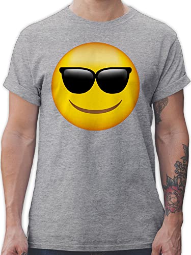 T-Shirt Herren - Manga & Comic Zubehör - Emoticon Sonnenbrille/Sommer Sonne - 3XL - Grau meliert - Shirts männer Shirt Tshirt Mann Tshirts Funshirts Funshirt t-Shirts t für Maenner Fuer von Shirtracer