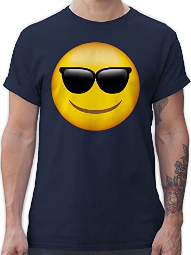 T-Shirt Herren - Manga & Comic Zubehör - Emoticon Sonnenbrille/Sommer Sonne - L - Navy Blau - Maenner Tshirt Shirt Tshirts männer t-Shirts t Shirts Funshirts Mann für Fuer Faschings Smile von Shirtracer