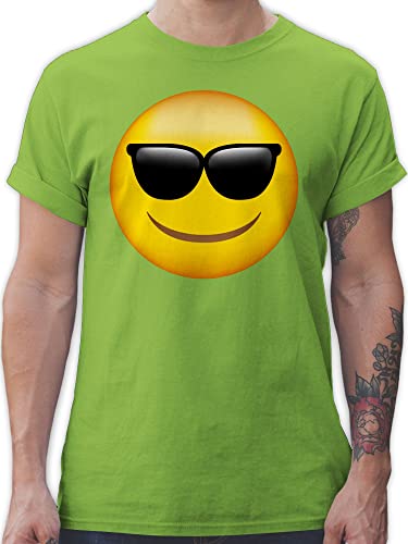 T-Shirt Herren - Manga & Comic Zubehör - Emoticon Sonnenbrille/Sommer Sonne - M - Hellgrün - Tshirt Smile Tshirts für männer Faschings t-Shirts Shirt Shirts Maenner Funshirt Funshirts Fuer t von Shirtracer