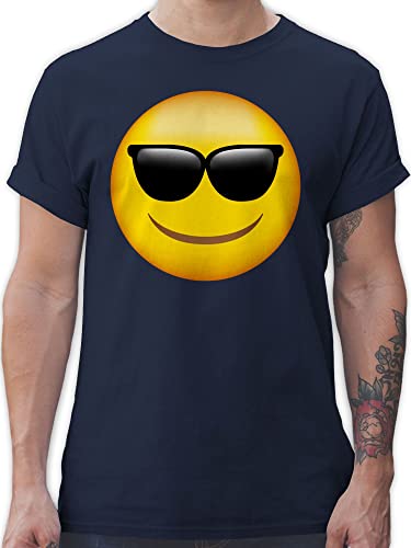 T-Shirt Herren - Manga & Comic Zubehör - Emoticon Sonnenbrille/Sommer Sonne - M - Navy Blau - t-Shirts männer Tshirt Shirts Maenner Shirt Tshirts für t Mann Fuer Faschings Smile Funshirt von Shirtracer